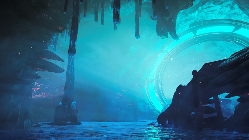 Warframe, cave, video games, screen shot, cyan