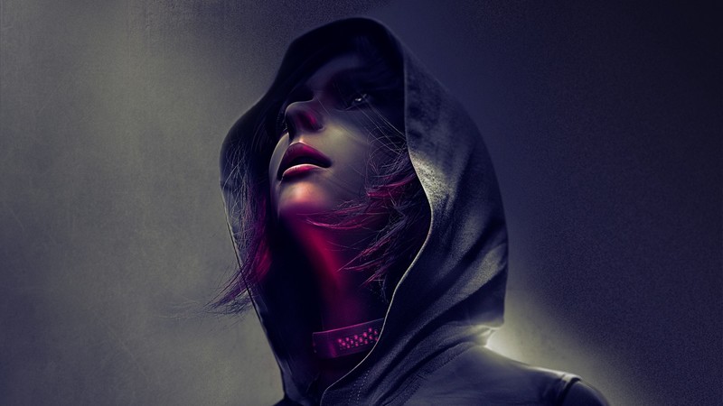 artwork, women, stare, hoods, video games