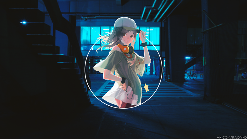 anime girls, anime, picture-in-picture, headphones, brown eyes, Monogatari Series, Gaen Izuko