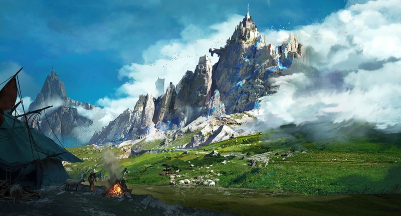 landscape, mountains, artwork, digital art, fantasy art