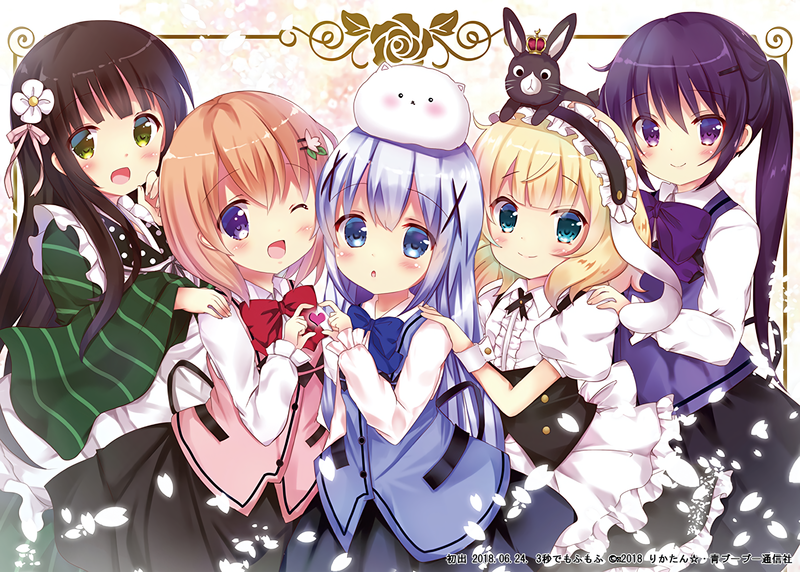 anime, anime girls, Gochuumon wa Usagi Desu ka?, Gochuumon wa Usagi Desu ka, loli, Kafuu Chino, maid outfit, Tedeza Rize, Hoto Kokoa, fan art, Kirima Sharo, Ujimatsu Chiya, Tippy ( gochuumon wa usagi desu ka ? ), white skin