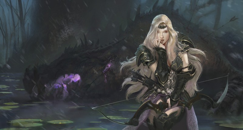digital art, women, blonde, warrior, arc, fantasy art, artwork, Alejandro Olmedo