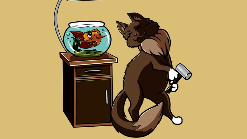 cat, fish, aquarium, funny, art, friends, 4k