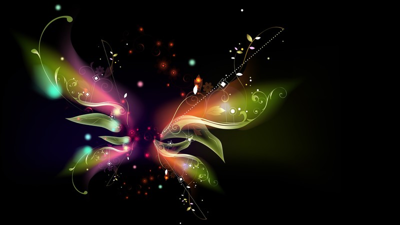 abstract, vector, black background, butterfly, digital art, shapes, simple background, leaves