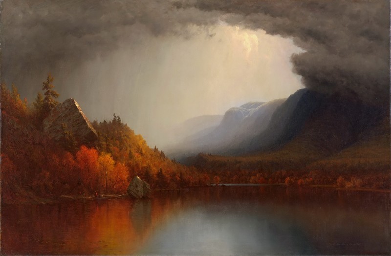artwork, lake, trees, mountain top, fall, nature, landscape, painting