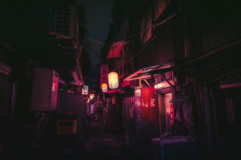 Japan, street, street light, urban, dark