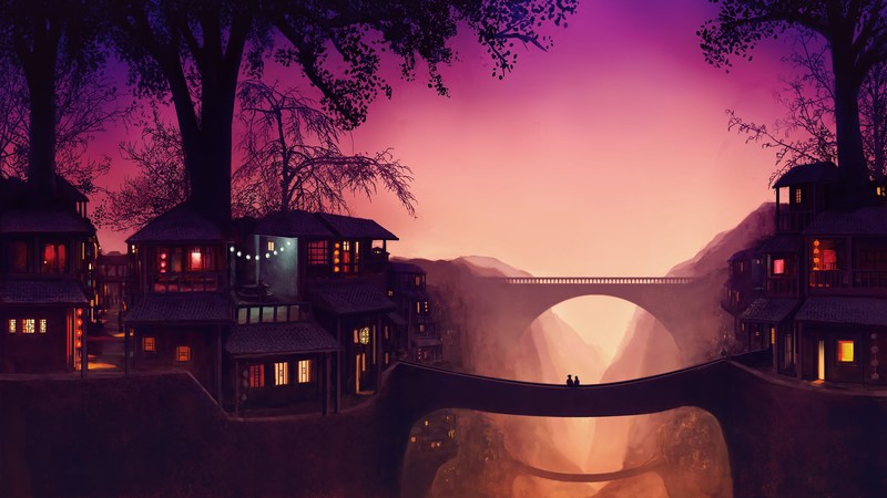 artwork, concept art, fan art, trees, nature, mist, Sun, bridge