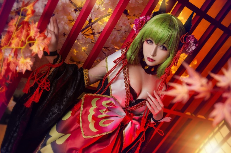 Asian, women, model, green hair, fantasy art, cosplay, C.C. (Code Geass), C.C.