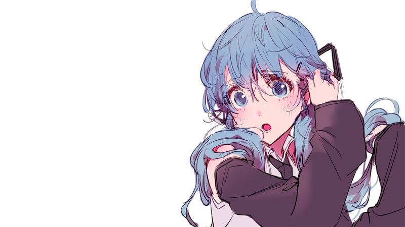 anime, manga, anime girls, simple background, minimalism, closeup, blue hair, open mouth