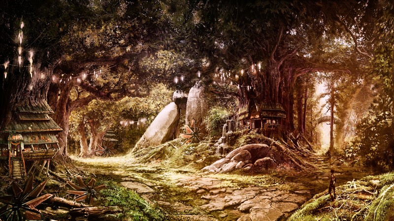 artwork, digital art, concept art, fantasy art, fan art, nature, trees, Sun