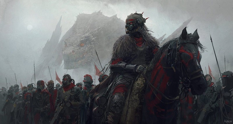 artwork, warrior, soldier, futuristic, giant, science fiction, horse, digital art, Andree Wallin, weapon, robot, army