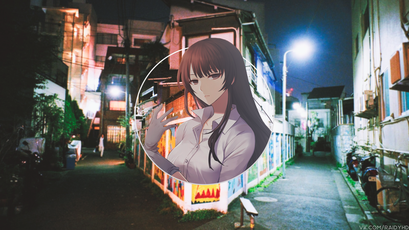 anime girls, anime, picture-in-picture, brunette, urban