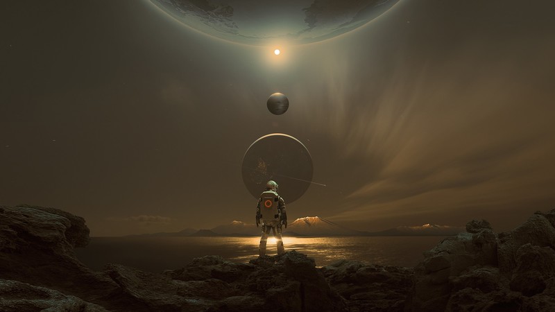 astronaut, planet, space, Mars, sky, night, science fiction, futuristic, Solar System