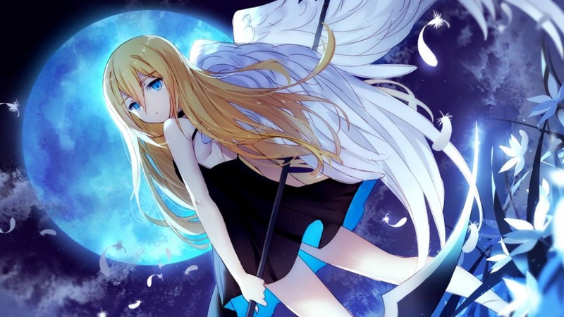 anime, anime girls, Satsuriku no Tenshi, blonde, long hair, Moon, blue eyes, Rachel Gardner