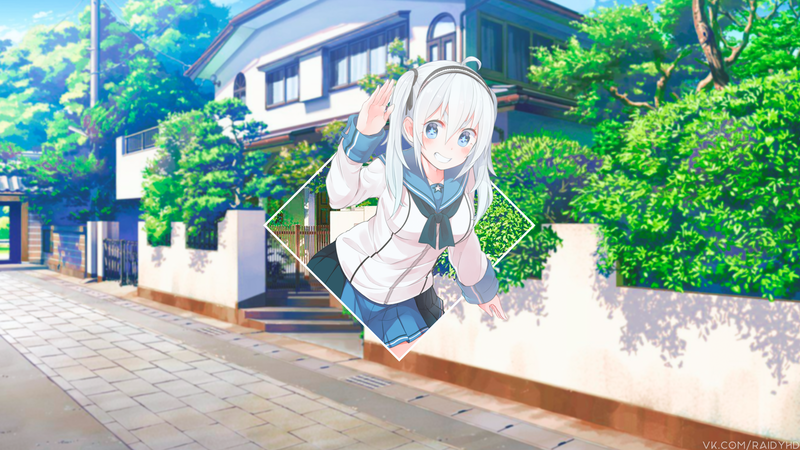 anime, anime girls, picture-in-picture, blue eyes