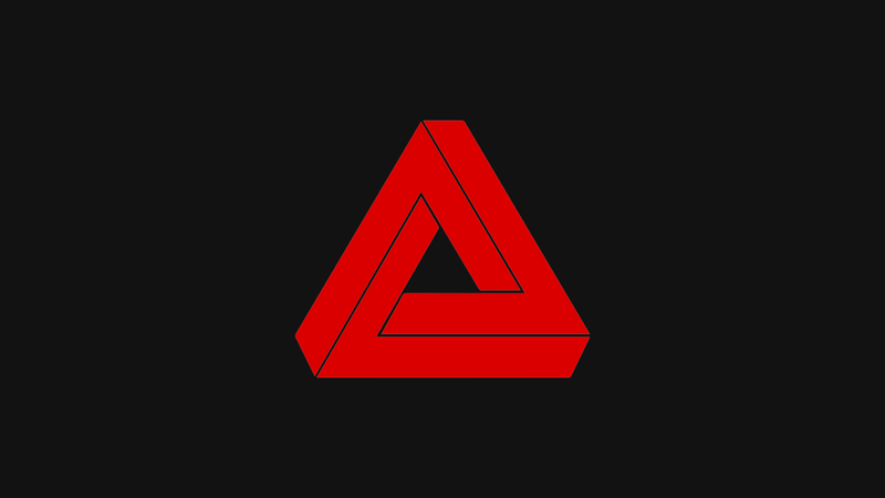 Penrose triangle, black background, minimalism, simple background, red, black