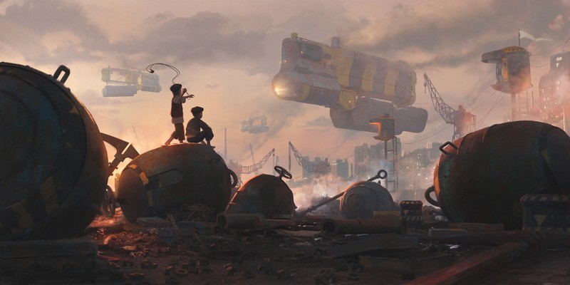 digital art, artwork, science fiction, children, futuristic