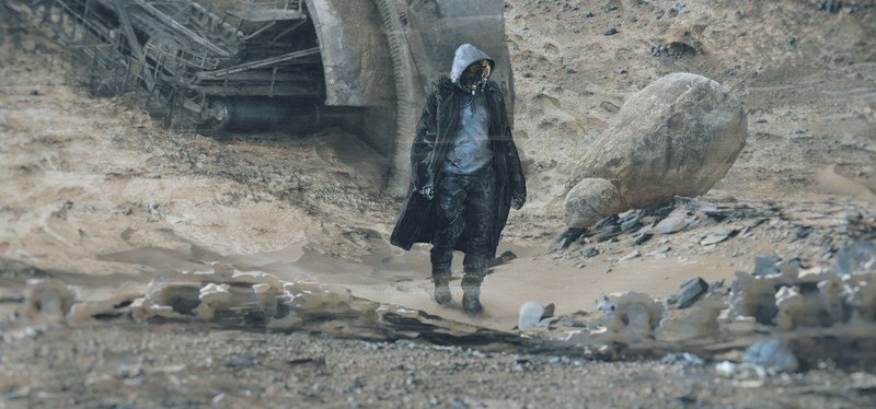 digital art, Viktor Póda, futuristic, apocalyptic, hoods, men, stones, gas masks