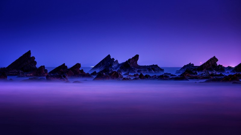 mountains, nature, night, mist