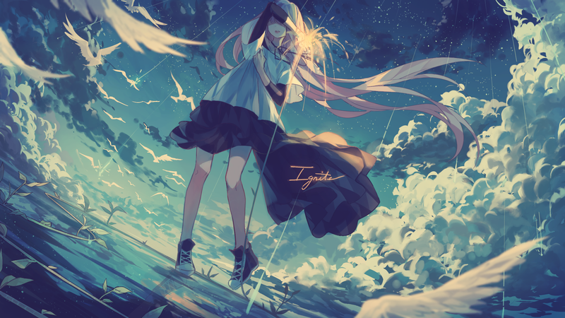 anime, anime girls, legs, sky, clouds