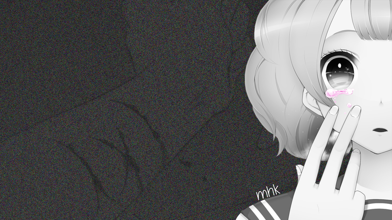 anime, anime girls, manga, noise, monochrome, sad, crying