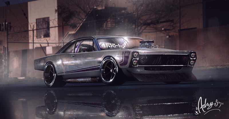 car, vehicle, digital art, reflection