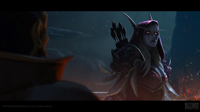 World of Warcraft, Warcraft, World of Warcraft: Battle for Azeroth, digital art, artwork, elven, pointed ears, Sylvanas Windrunner, red eyes, blonde, Blizzard Entertainment, video games, women, fantasy art