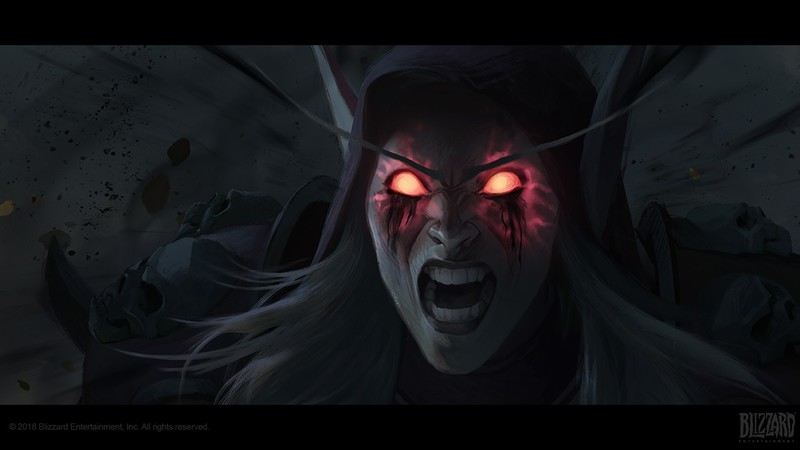 World of Warcraft, Warcraft, World of Warcraft: Battle for Azeroth, digital art, artwork, elven, pointed ears, Sylvanas Windrunner, red eyes, blonde, Blizzard Entertainment, video games, women, fantasy art