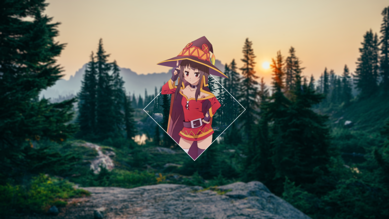 anime, Megumin, Kono Subarashii Sekai ni Shukufuku wo!, sunset, forest, witch hat, anime girls