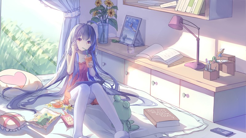 anime, anime girls, room, interior, legs, long hair