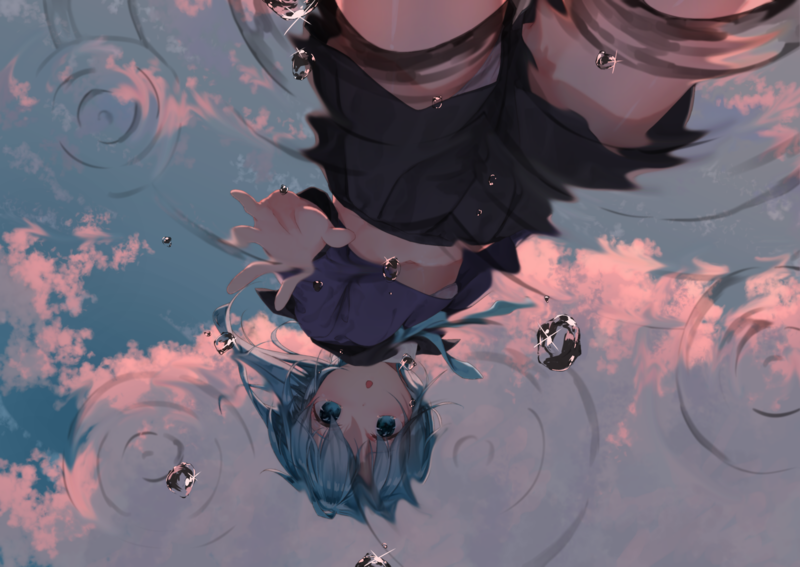 anime, anime girls, reflection, water, blue eyes