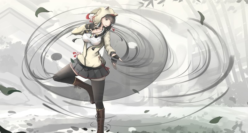 anime, anime girls, boobs, boots, dark hair, miniskirt