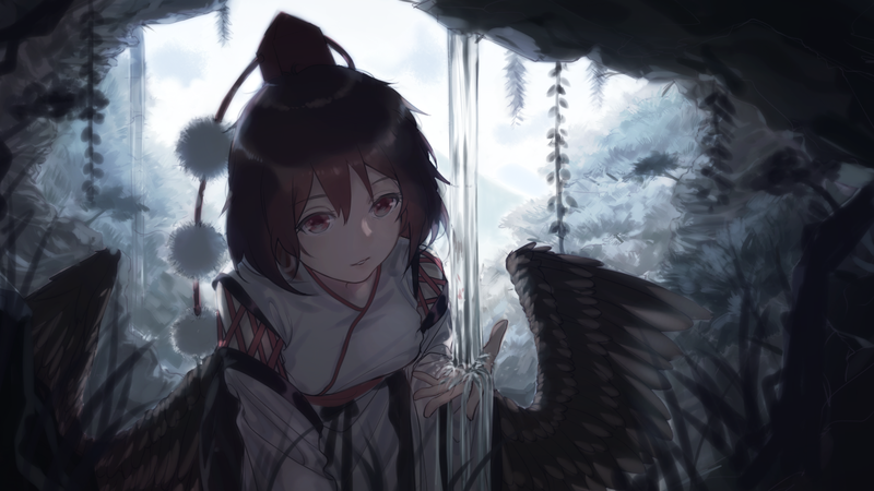 anime, anime girls, brunette, wings, fantasy girl
