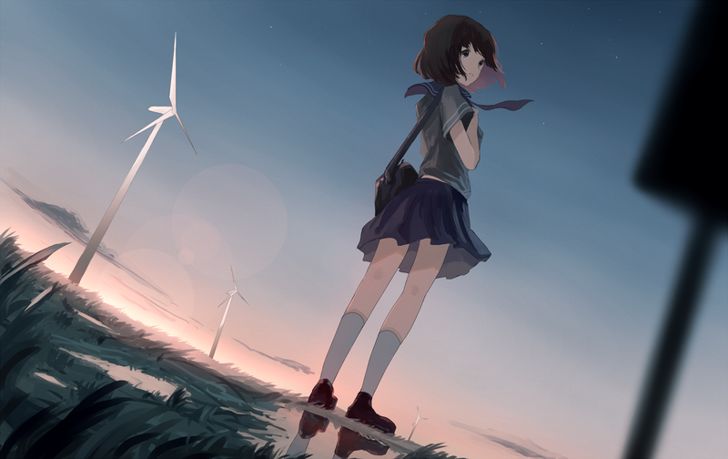 anime, anime girls, sky, miniskirt, legs