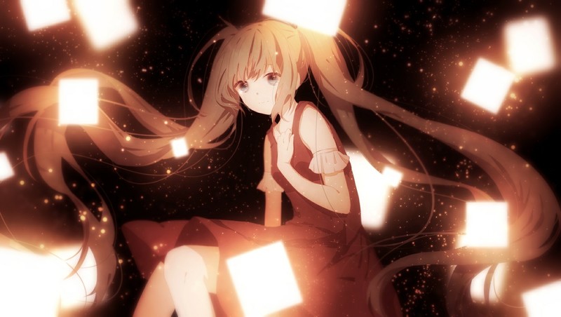 anime, anime girls, blonde, lights, dress, long hair