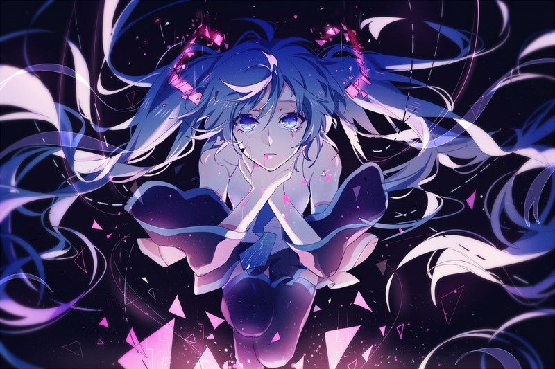 anime, anime girls, blue eyes, blue hair, long hair