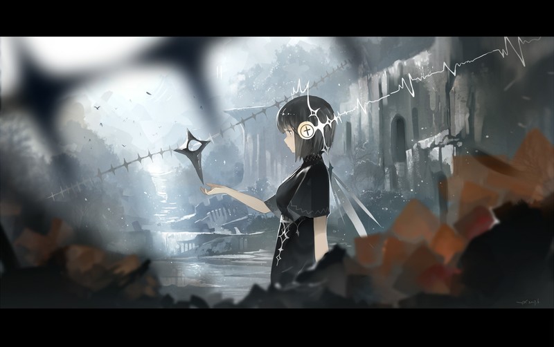 anime, anime girls, dark hair, dress