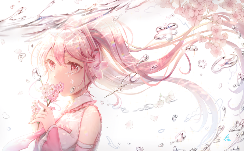 anime, anime girls, long hair, flowers, pink hair