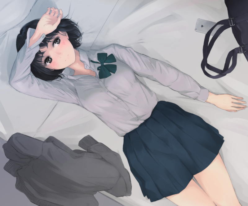 anime, anime girls, miniskirt, dark hair