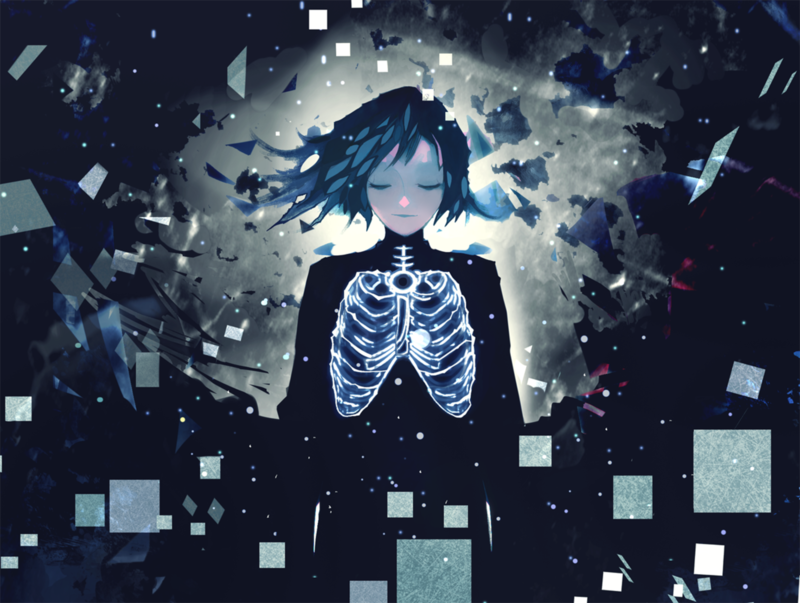 anime, anime girls, dark, dark hair, closed eyes