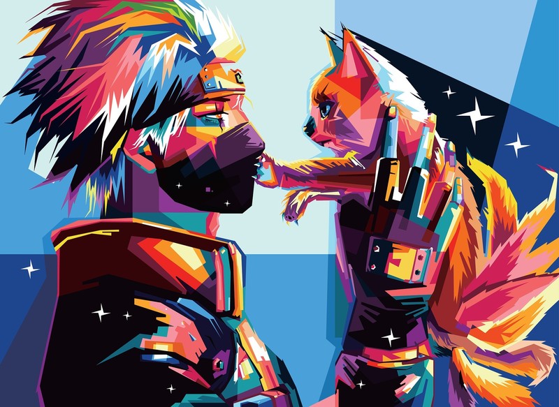 Naruto (anime), cats, anime boys, colorful, anime, Hatake Kakashi, Kyuubi, Kurama