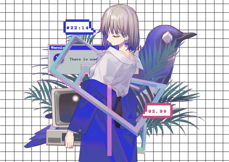 anime, anime girls, simple background, closed eyes, numbers, computer