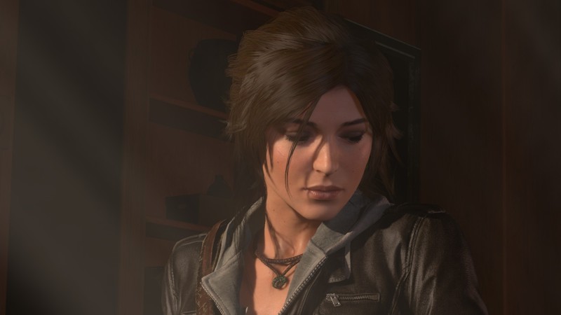 Rise of the Tomb Raider, Lara Croft, looking away, black jackets, brunette, necklace, brown eyes, front angle view, pink lipstick