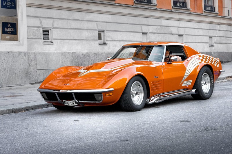 Corvette, car, Chevrolet Corvette, orange cars, numbers, pavements, pop-up headlights