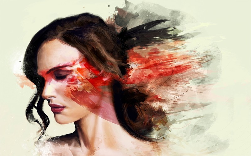 Black Swan, Natalie Portman, face, model, women, abstract, painting, artwork, white background