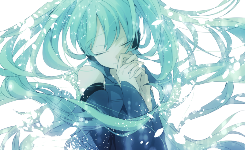 anime, anime girls, green hair, closed eyes, white background, cyan hair, cyan