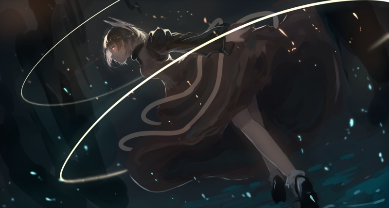 anime, anime girls, dark, dress, glowing eyes