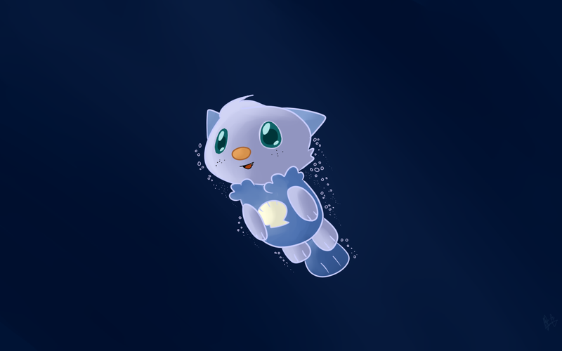 Pokémon, underwater, blue background, green eyes, simple background