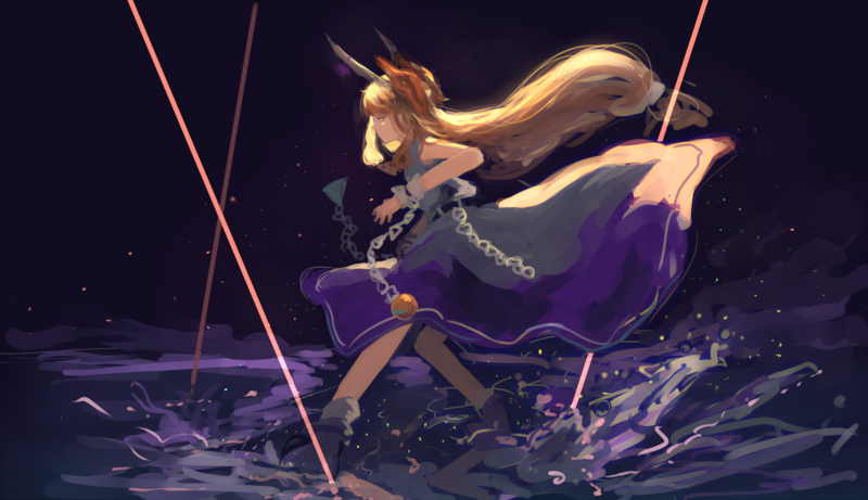 anime, anime girls, blonde, long hair, dress, Ibuki Suika, Touhou