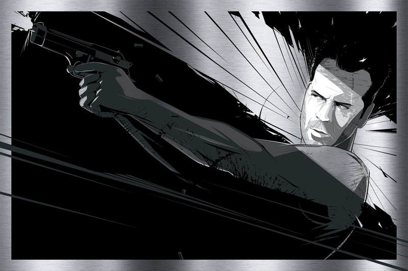 Bruce Willis, movies, Die Hard, artwork, black, gray